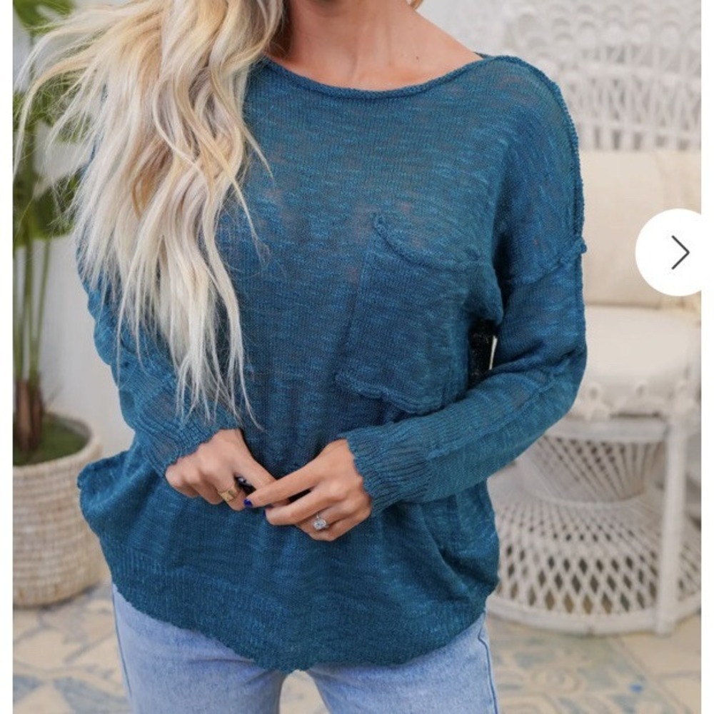 Bibi - LOOSE FIT LOW‎ GAUGE TEAL SWEATER TOP- NWT